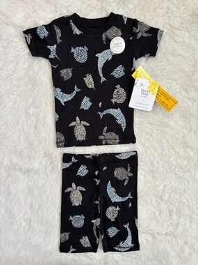 Burt's Bees Organic Cotton Black Pajama Set with Blue and Cream Sea Creatures